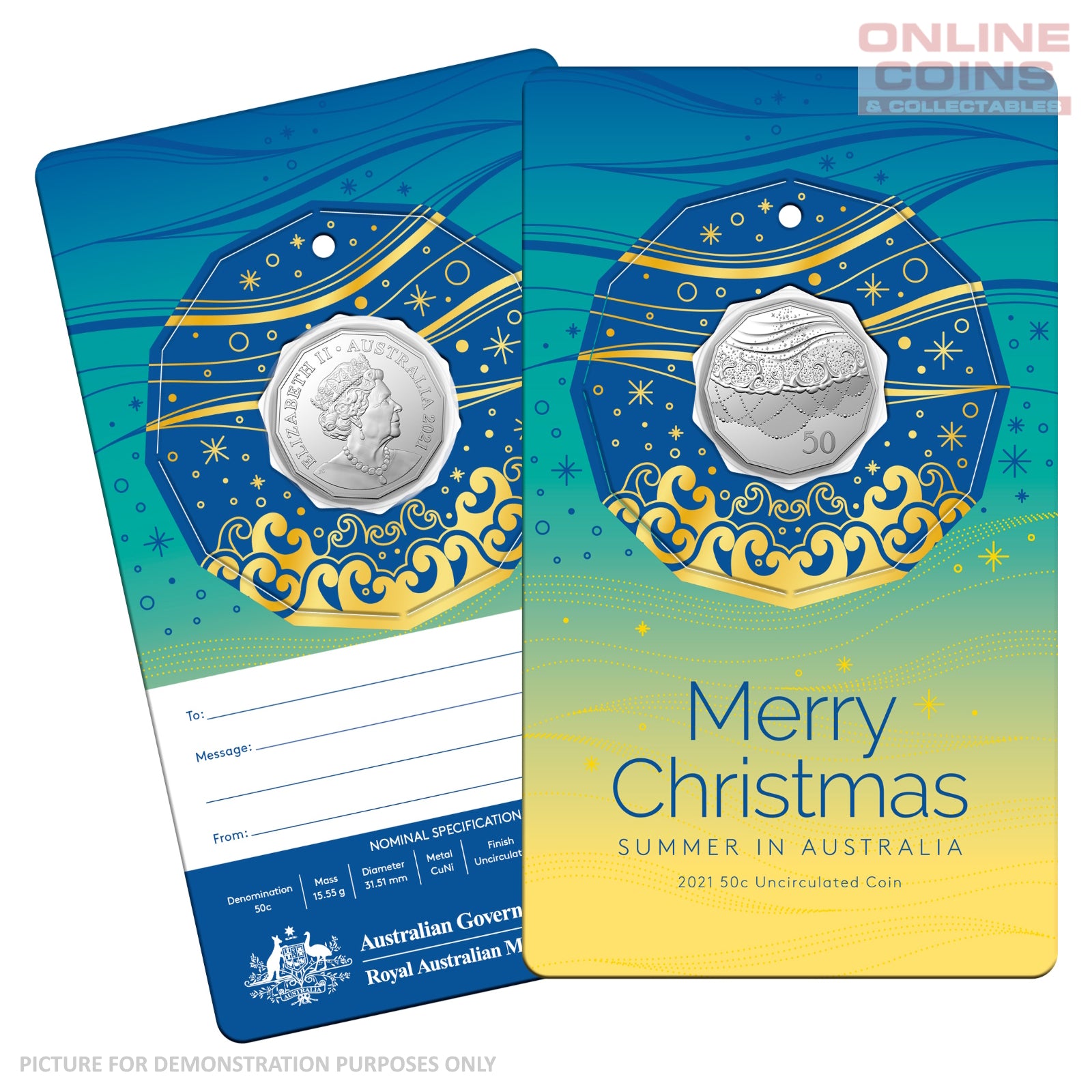 2021 50c CuNi Uncirculated Carded Coin - Christmas Decoration Yellow